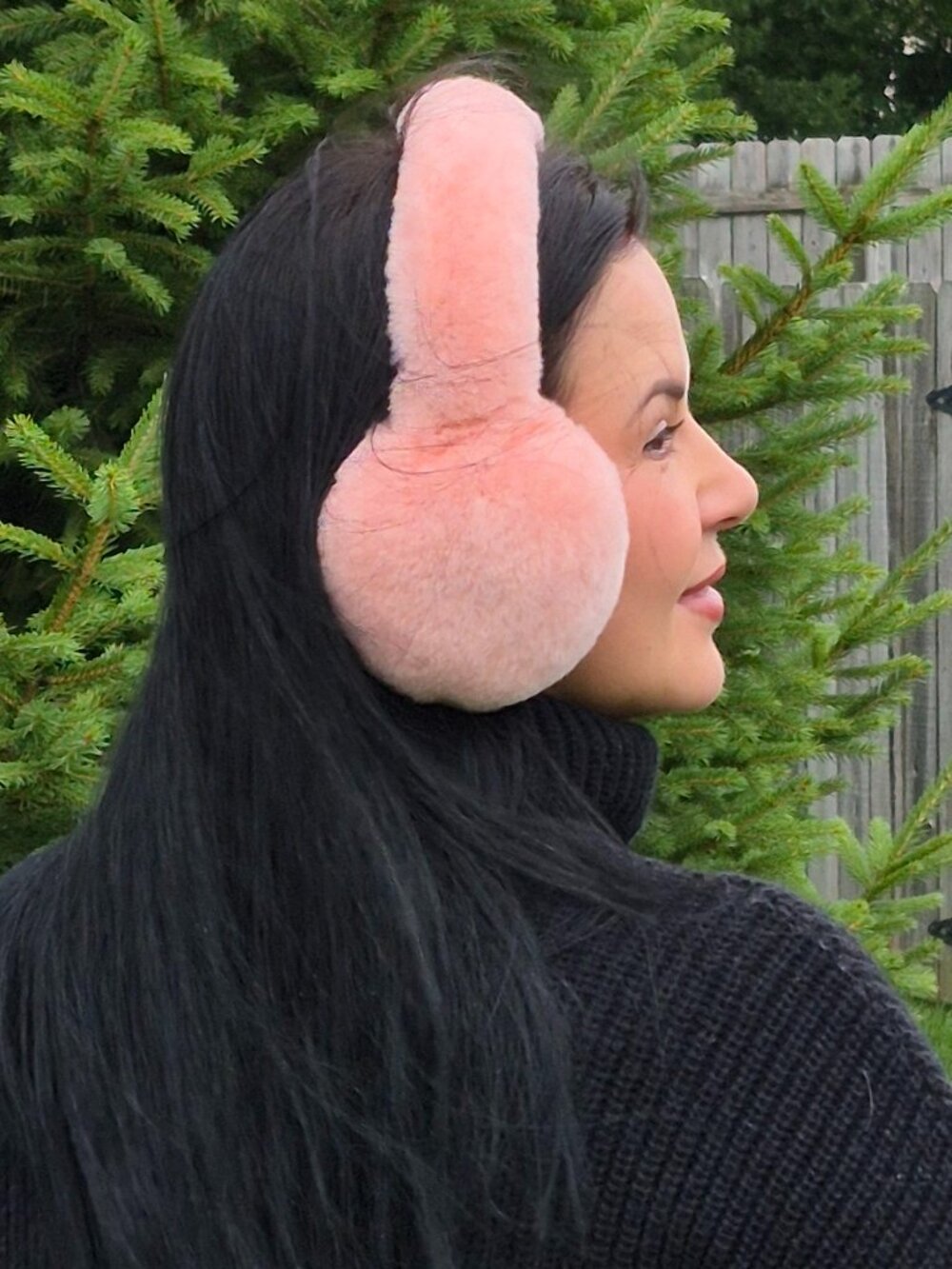 Apricot Pink Genuine Rabbit Fur Earmuffs, Luxury Plush Winter Head Warmers - Picture 3 of 6